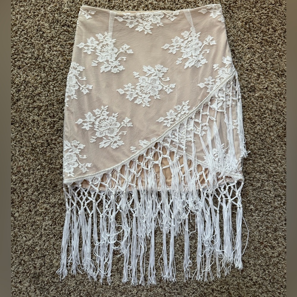 Majorelle Revolve Filaree Fringe Skirt in Ivory